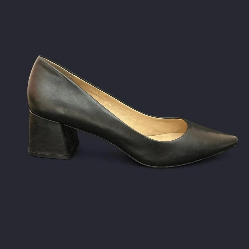 Antonio Melani Black Leather Block Heel Pointed Toe Pumps Womens 10M EU 40